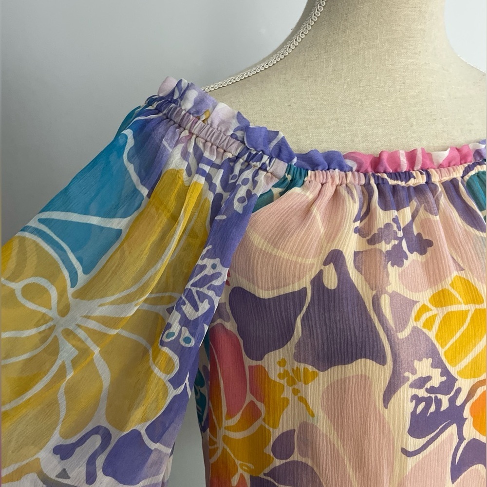 Ramy Brook Addison Blouse Women's Size XS Multicolour Floral Silk Off Shoulder - Picture 5 of 14